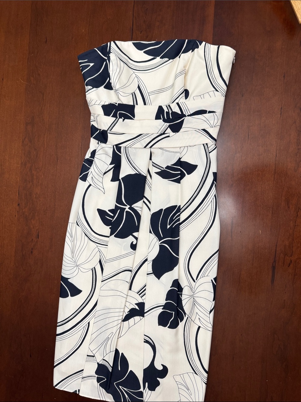 Ann Taylor Strapless Navy and White Floral Midi Dress